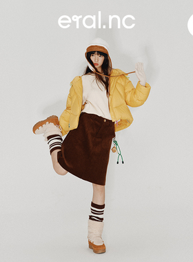 eral  nc短款羽绒服女秋冬2024宽松设计感连帽面包服鸭绒加厚外套