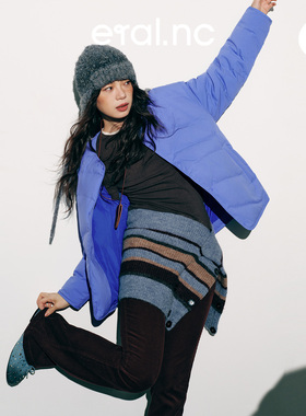 eral nc星迹002都市通勤浪花绗线无领轻薄短装羽绒服女生宽松廓形