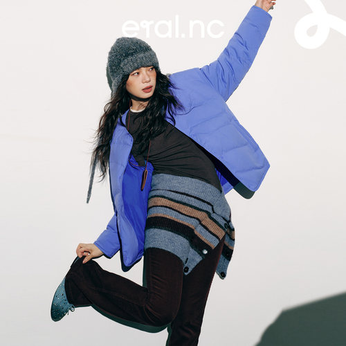 eral nc星迹002都市通勤浪花绗线无领轻薄短装羽绒服女生宽松廓形
