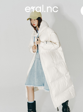 eral  nc长款羽绒服女秋冬2024新款宽松设计连帽过膝鸭绒加厚外套