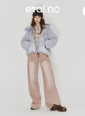 eral  nc短款羽绒服女秋冬2024宽松设计感拼接鸭绒小个子加厚外套