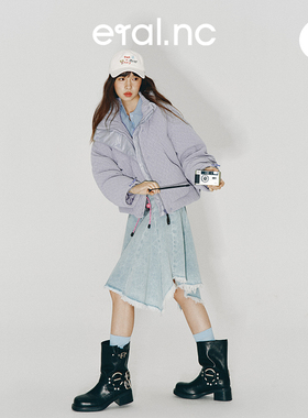 eral  nc短款羽绒服女秋冬2024宽松肌理感绒面加厚鸭绒设计感外套