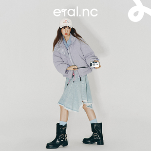 eral 羽绒服女秋冬2024宽松肌理感绒面加厚鸭绒设计感外套 nc短款