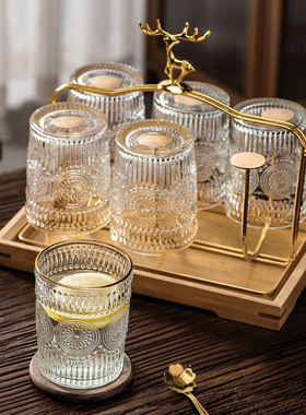 金边太阳花玻璃杯轻奢家用喝水茶具套装家庭客厅杯子泡茶耐热水具