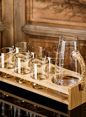 水晶白酒杯二两带刻度杯子轻奢家用金箔玻璃套装一两酒杯套装酒具