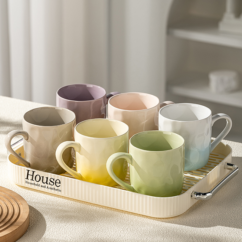 渐变陶瓷杯套装高颜值家用喝水杯