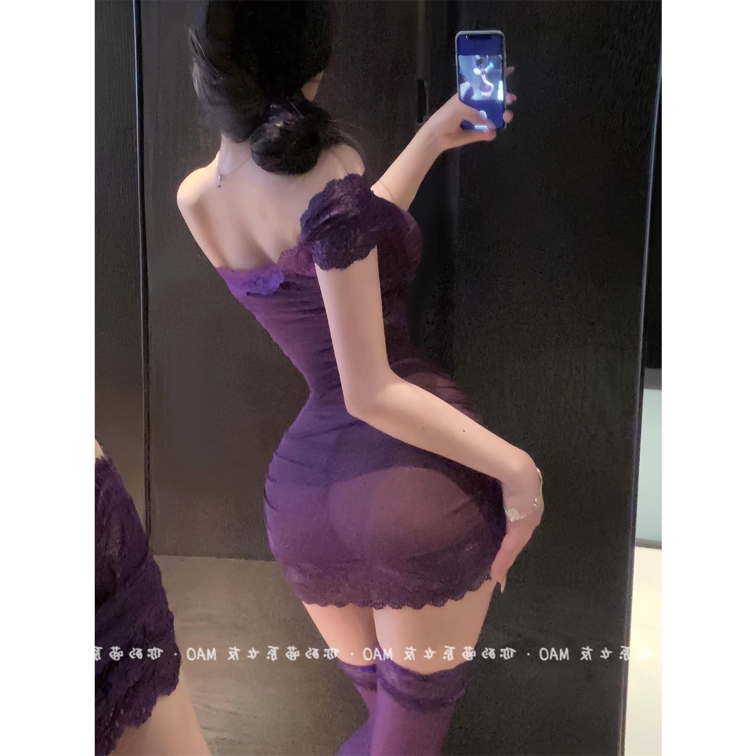 性感小姨妈*紫色韵味性感一字领