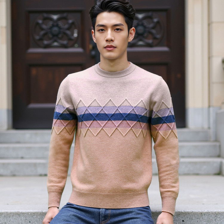 恒源祥100纯山羊绒衫圆领商务风长袖套头2025年冬季针织官方正品