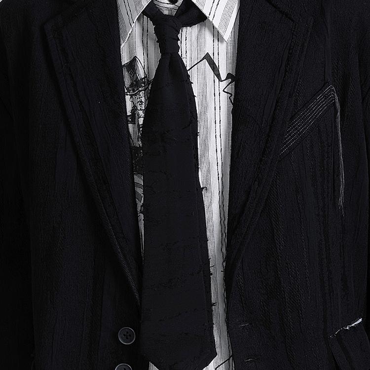 日系古着黑色破碎毛边领带配饰