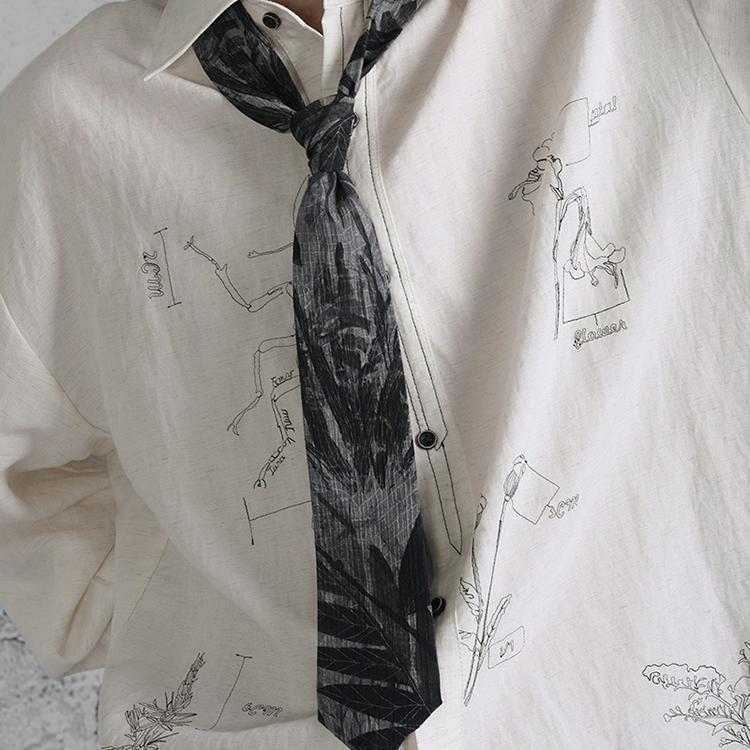 提花日系古着植物印花领带配饰