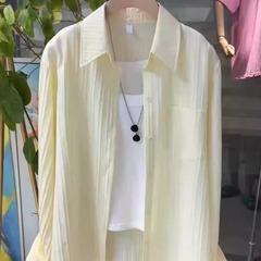法式杏色防晒罩衫长袖衬衫女夏季2025新款宽松慵懒风衬衣叠穿上衣