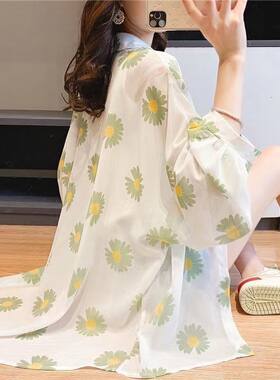 雪纺防晒衣女长袖夏季2024韩版宽松小雏菊防晒衫透气披肩薄外套