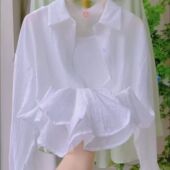 百搭透视薄款 POLO领长袖 时尚 上衣女2025夏季 防晒衬衣外套 白色衬衫