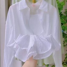 POLO领长袖白色衬衫上衣女2025夏季时尚百搭透视薄款防晒衬衣外套