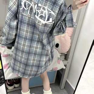 慵懒风美式复古格子衬衫男女夏薄款新款宽松oversize小众防晒外套