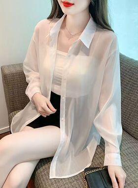 2024夏季新款设计感宽松显瘦百搭小众气质纯色慵懒风防晒长袖衬衣