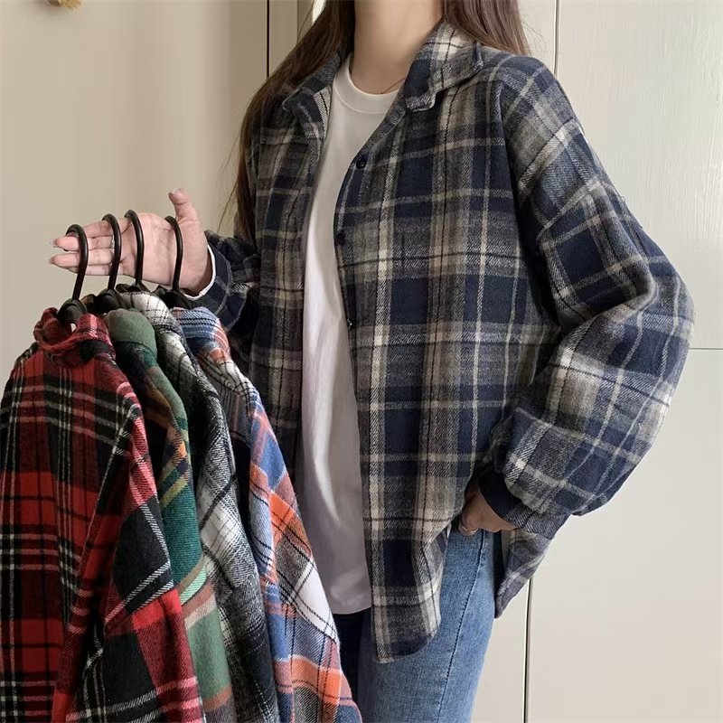2025秋冬季宽松百搭加厚磨毛长袖格子衬衫女文艺复古毛呢衬衣外套,女装/女士精品,衬衫,淘宝优惠券,粉丝福利购,淘宝优惠卷