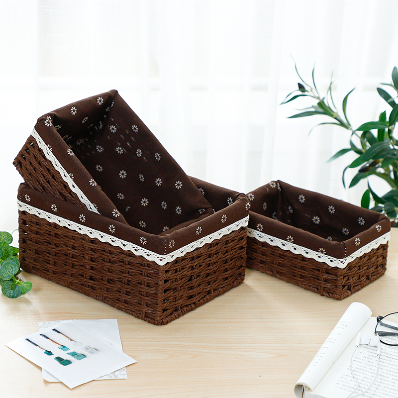 编织收纳桌面储物箱化妆品零食