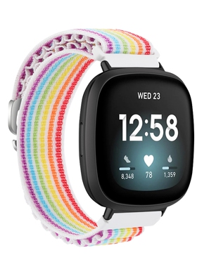 适用fitbit versa1/2/3/4帆布表带高山回环sense1/2编织腕带尼龙