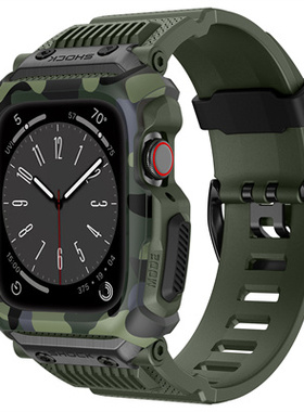 适用苹果S9/10/11手表表带7/8改装AppleWatch橡树iwatch8/6/5/4代星际款SE表壳迷彩一体保护套户外男45/44mm