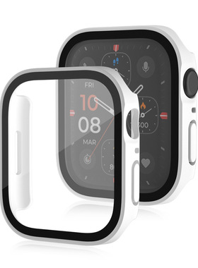 适用Apple iwatch8/7代苹果手表壳防水磨砂一体保护套壳直边SE65432夏季男女运动游泳耐磨学生替换黑色银色