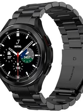 适用三星Galaxy Watch4 Classic 42/46mm手表实心不锈钢弧口表带5代6代7代专用钢带40/44/45/43/47mm金属腕带