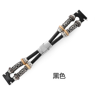 适用三星s3智能运动手表带 头层皮革潮腕手串链民族风手双圈皮腕带