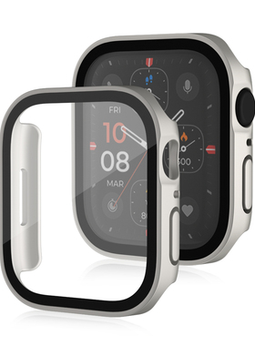 适用Apple iwatch8/7代苹果手表壳防水磨砂一体保护套壳直边SE65432夏季男女运动游泳耐磨学生替换黑色银色