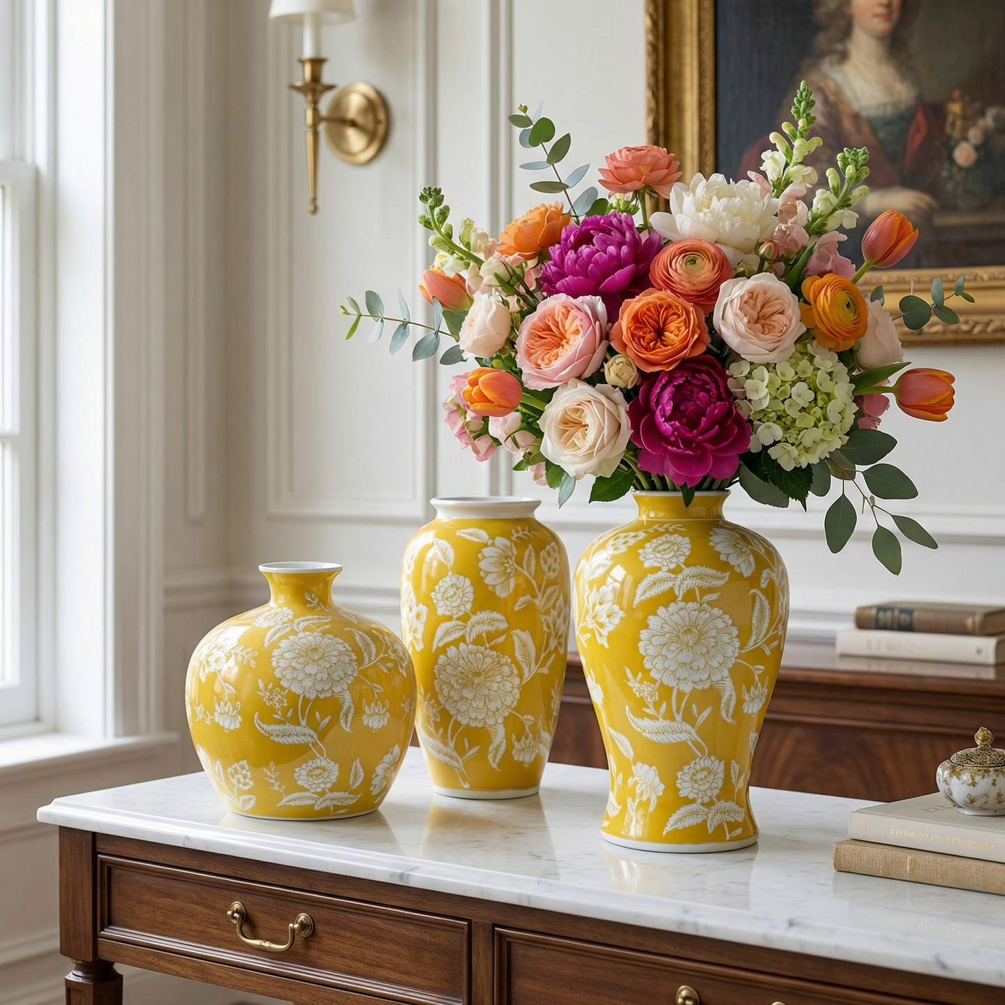 新中式黄色陶瓷花瓶青花瓷客厅插花桌面富贵摆件乔迁送礼家居装饰,家居饰品,花瓶,淘宝优惠券,粉丝福利购,淘宝优惠卷