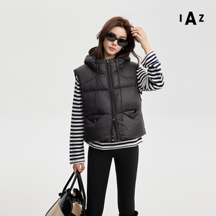 IAZ带帽羽绒马甲背心宽松女抽绳轻量随性无袖轻盈保暖外穿时尚