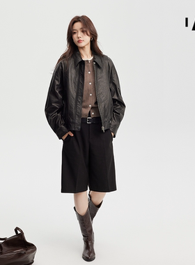 IAZ复古短款立裁皮衣新款正肩高级感HIGHLIFE时尚翻领美式街头