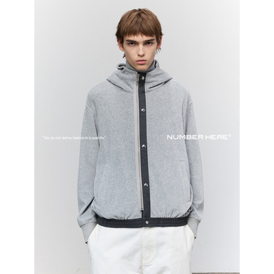 NUMBER HERE柔软质感撞色拼接连帽卫衣外套原创设计师款