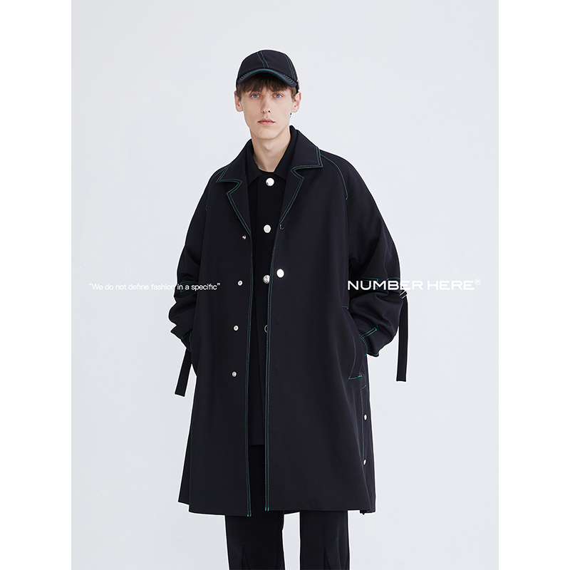 撞色长款风衣外套NUMBERHERE