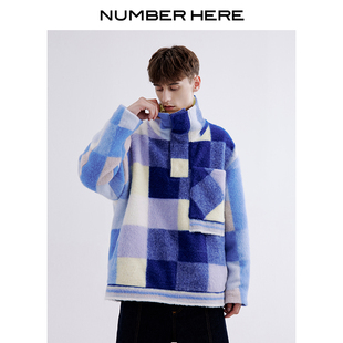 NH24Q038 羊毛撞色格纹卫衣夹克外套男女款 NUMBER HERE秋冬季
