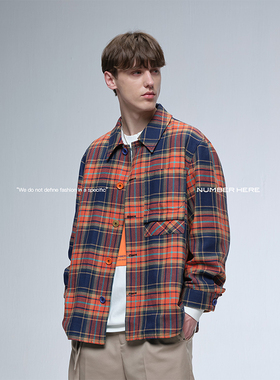 NUMBER HERE日本进口全棉面料色织工艺格纹衬衫男女同款NH11C168