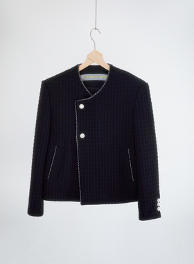 NUMBER HERE【门店同款】绵羊毛混纺格纹肌理‌休闲小香风外套