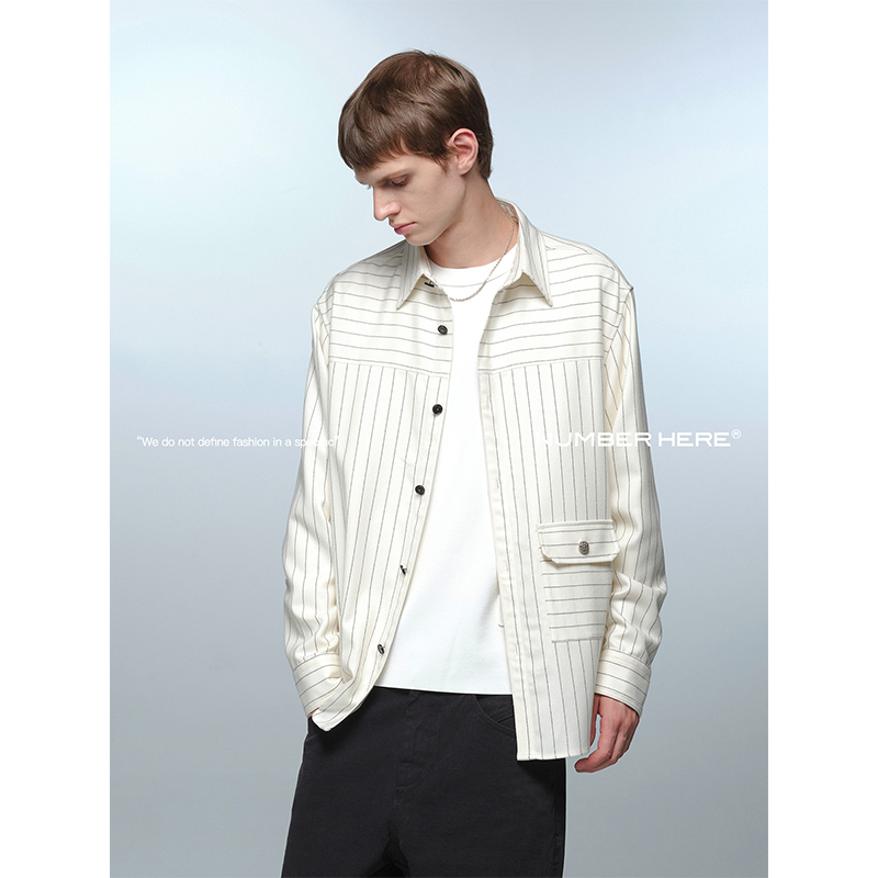 NUMBER HERE混纺羊毛细条纹宽松长袖衬衫男女同款23400110292