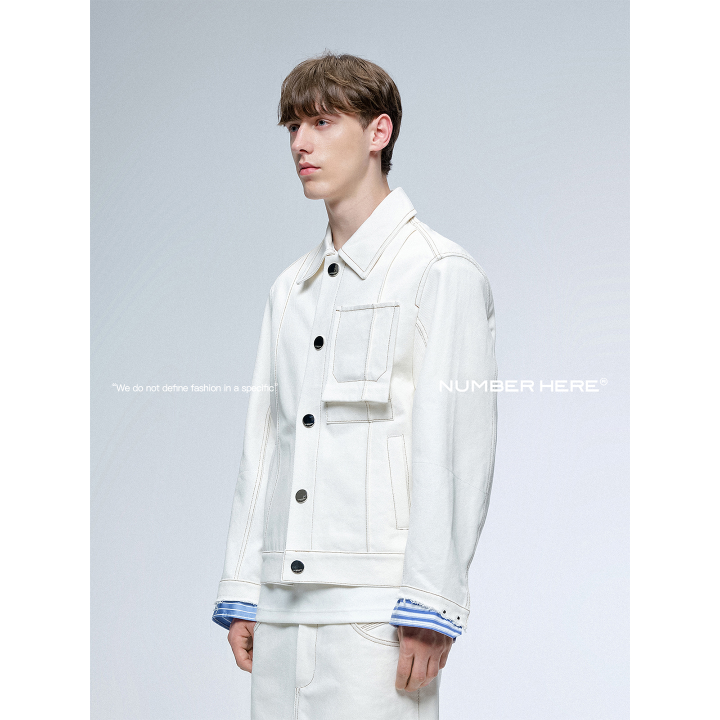 NUMBER HERE【明星同款】假两件百搭撞色休闲白色牛仔夹克外套