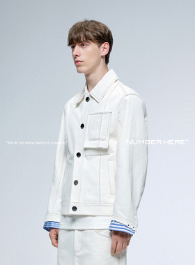 NUMBER HERE【明星同款】假两件百搭撞色休闲白色牛仔夹克外套