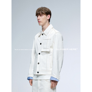 NUMBER HERE 明星同款假两件百搭撞色休闲白色牛仔夹克外套