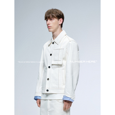 NUMBER HERE【明星同款】假两件百搭撞色休闲白色牛仔夹克外套