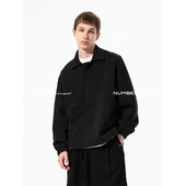 NUMBER HERE三醋酸针织丝光面料古巴领运动套头卫衣男女款