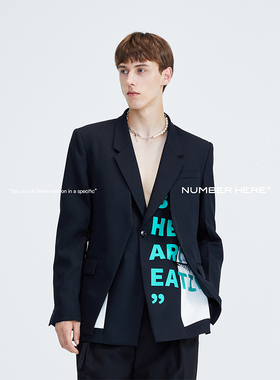 NUMBER HERE日本进口高支高密斜纹印花拼接西装西服外套NH13A302