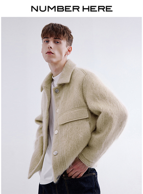 NUMBER HERE秋冬季长绒羊毛不对称短夹克外套男款NH24Q207