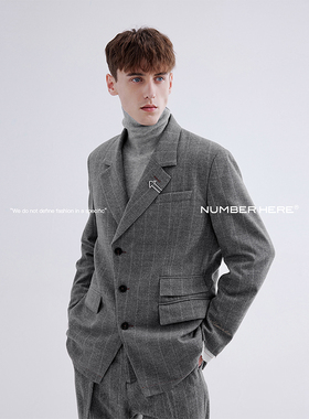 NUMBER HERE进口色织绵羊毛高级感条纹西装外套西服男款NH24A138