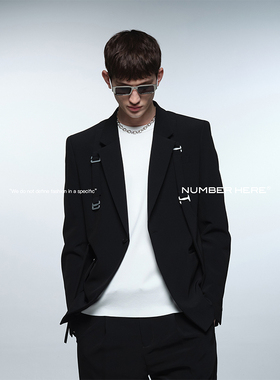 NUMBER HERE三醋酸肩带口袋装饰休闲西装外套宽松西服NH24A214