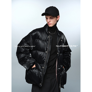 NH 光泽感暗格纹面料翻折领羽绒服夹克外套男女款23400117187