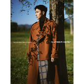 抗风保暖风衣格纹拼接外套大衣男款 NUMBER HERE春秋季