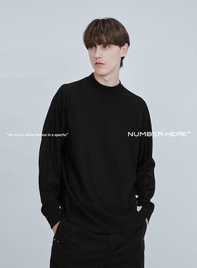 NUMBER HERE男女同款春季新款圆领黑色休闲长袖T恤NH13T323