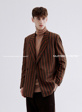 NUMBER HERE进口色织条纹秋冬季撞色西装外套西服男NH24A106
